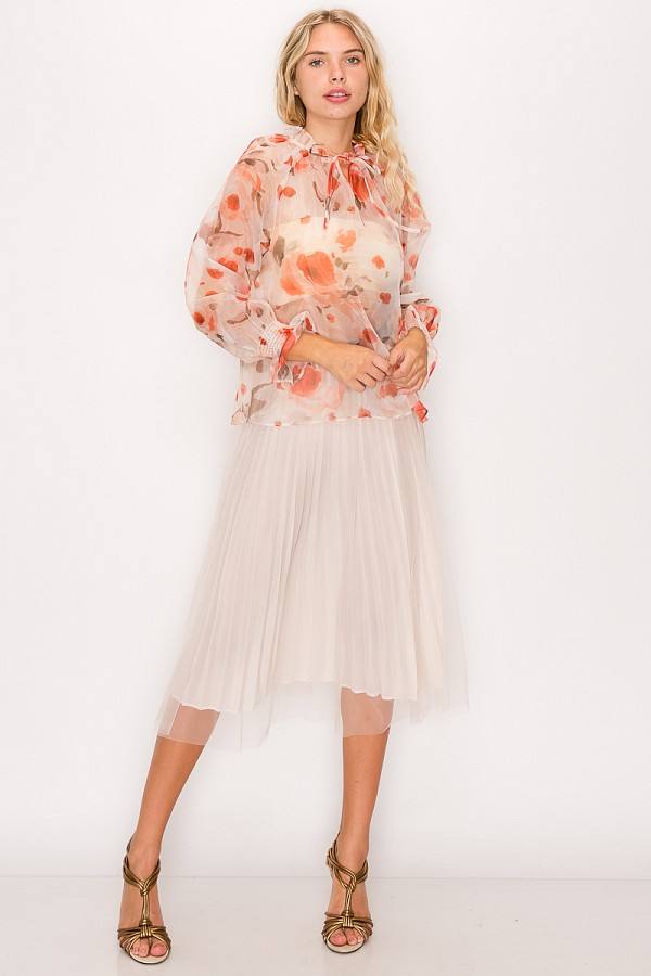 Floral Print Ruffled Organza Top - Absolute Fashion 2020