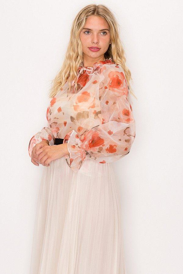 Floral Print Ruffled Organza Top - Absolute Fashion 2020