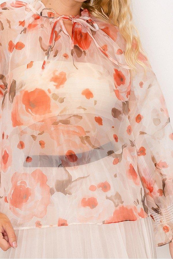 Floral Print Ruffled Organza Top - Absolute Fashion 2020