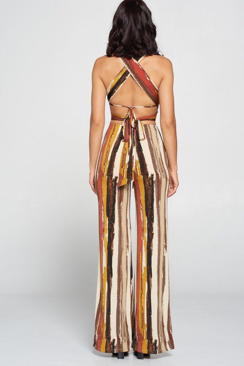 Stripped Cropped Top And Wide Leg Pants Set - Absolute Fashion 2020