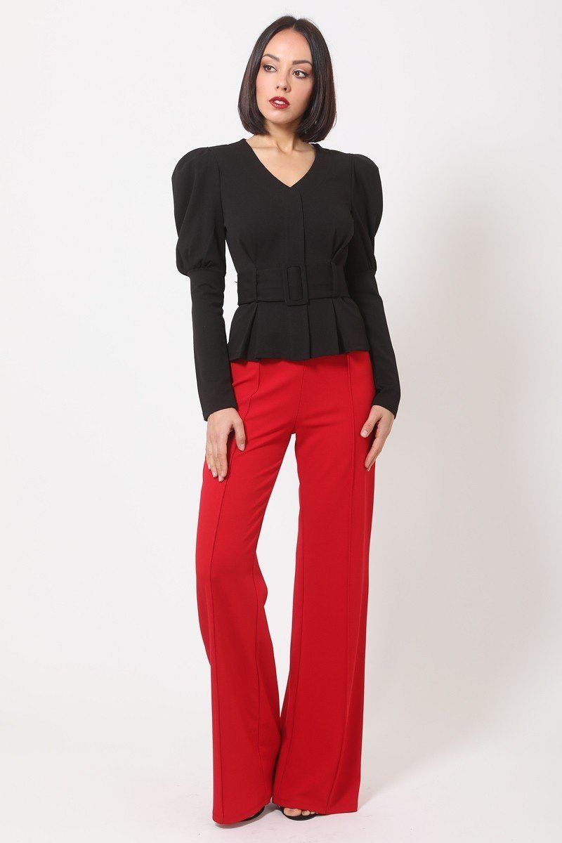 Puff Shoulder Buckle Belt Jacket - Absolute Fashion 2020