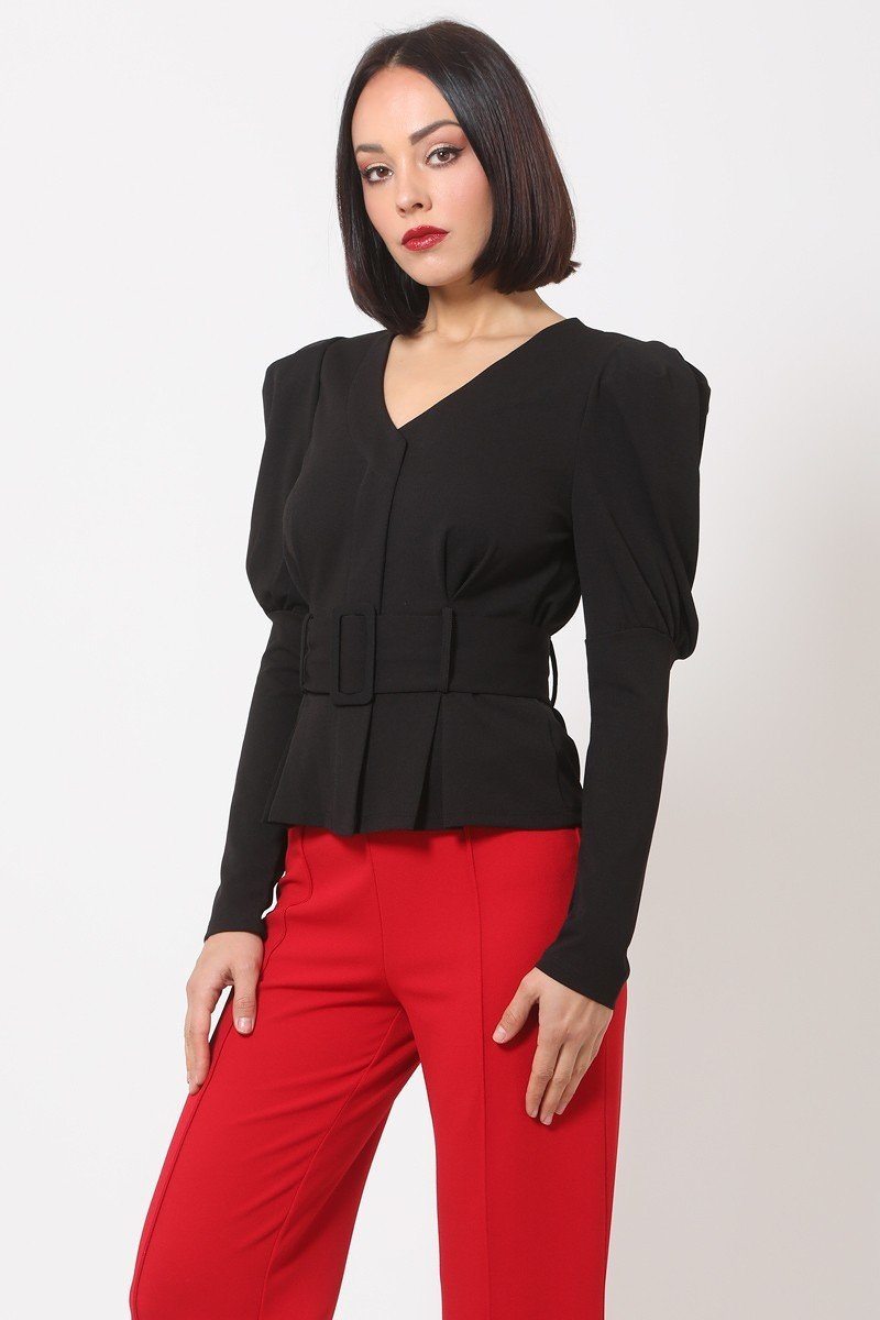 Puff Shoulder Buckle Belt Jacket - Absolute Fashion 2020