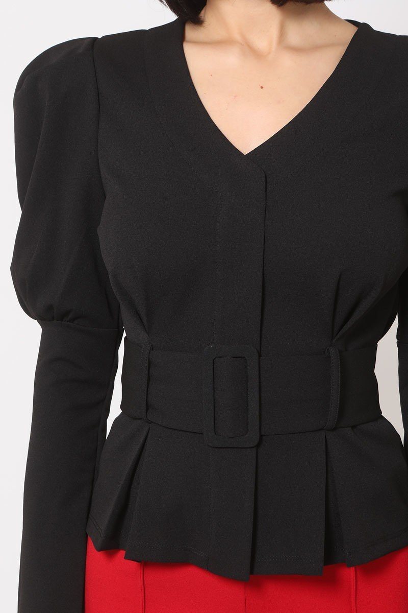 Puff Shoulder Buckle Belt Jacket - Absolute Fashion 2020