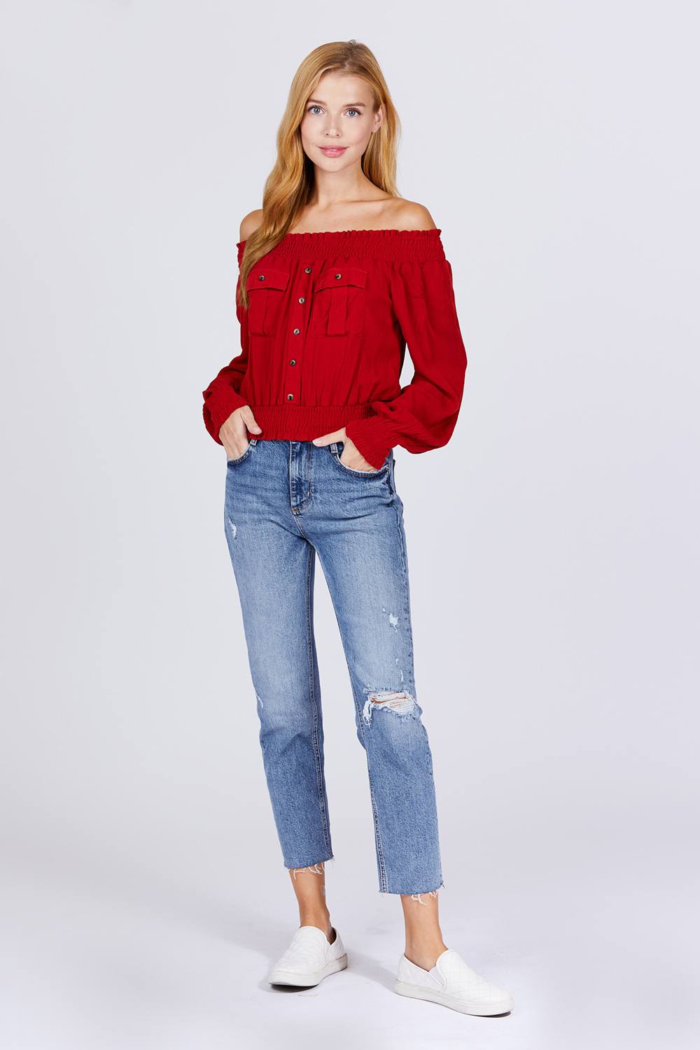 Front Pocket Off Shoulder Top - Absolute Fashion 2020