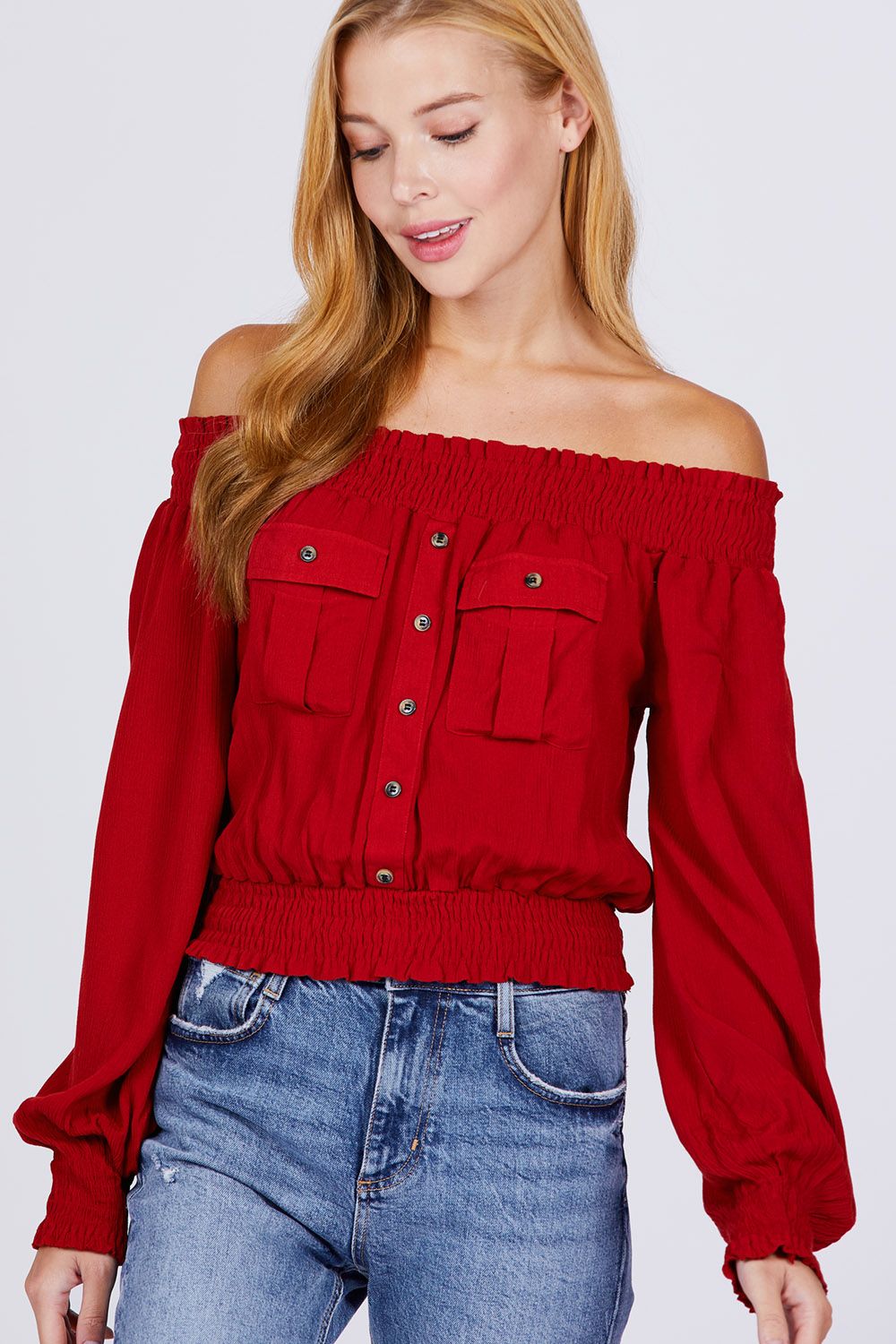 Front Pocket Off Shoulder Top - Absolute Fashion 2020
