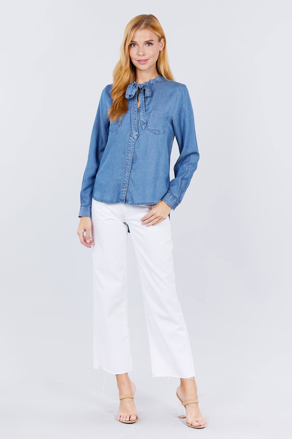 V-neck Tie Tencel Shirt - Absolute Fashion 2020