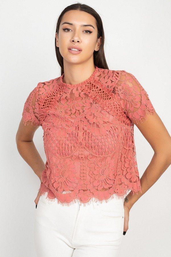 Eyelash Trim Sheer Floral Lace Top - Absolute Fashion 2020