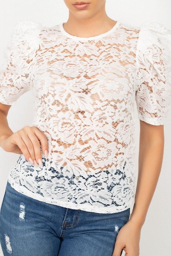 Puff Sleeve Round Neck Top - Absolute Fashion 2020