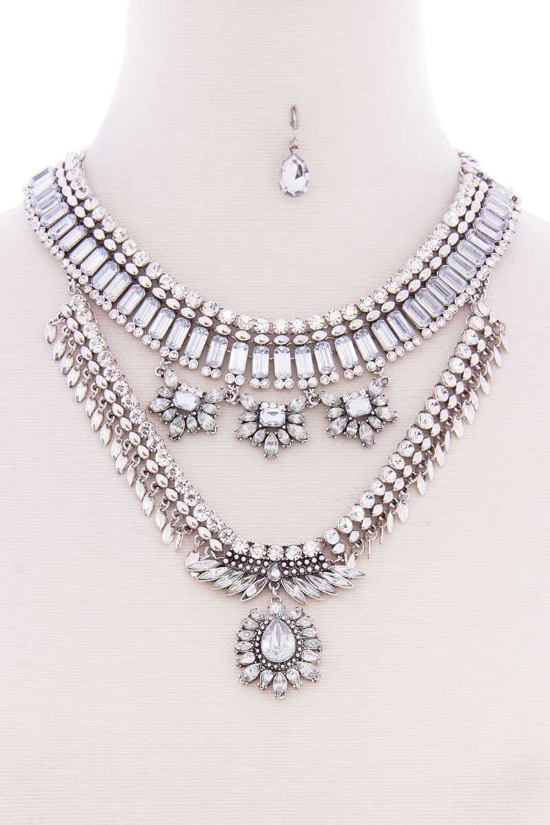 Chunky Antique Stone Boho Bohemian Statement Necklace Earring Set - Absolute Fashion 2020