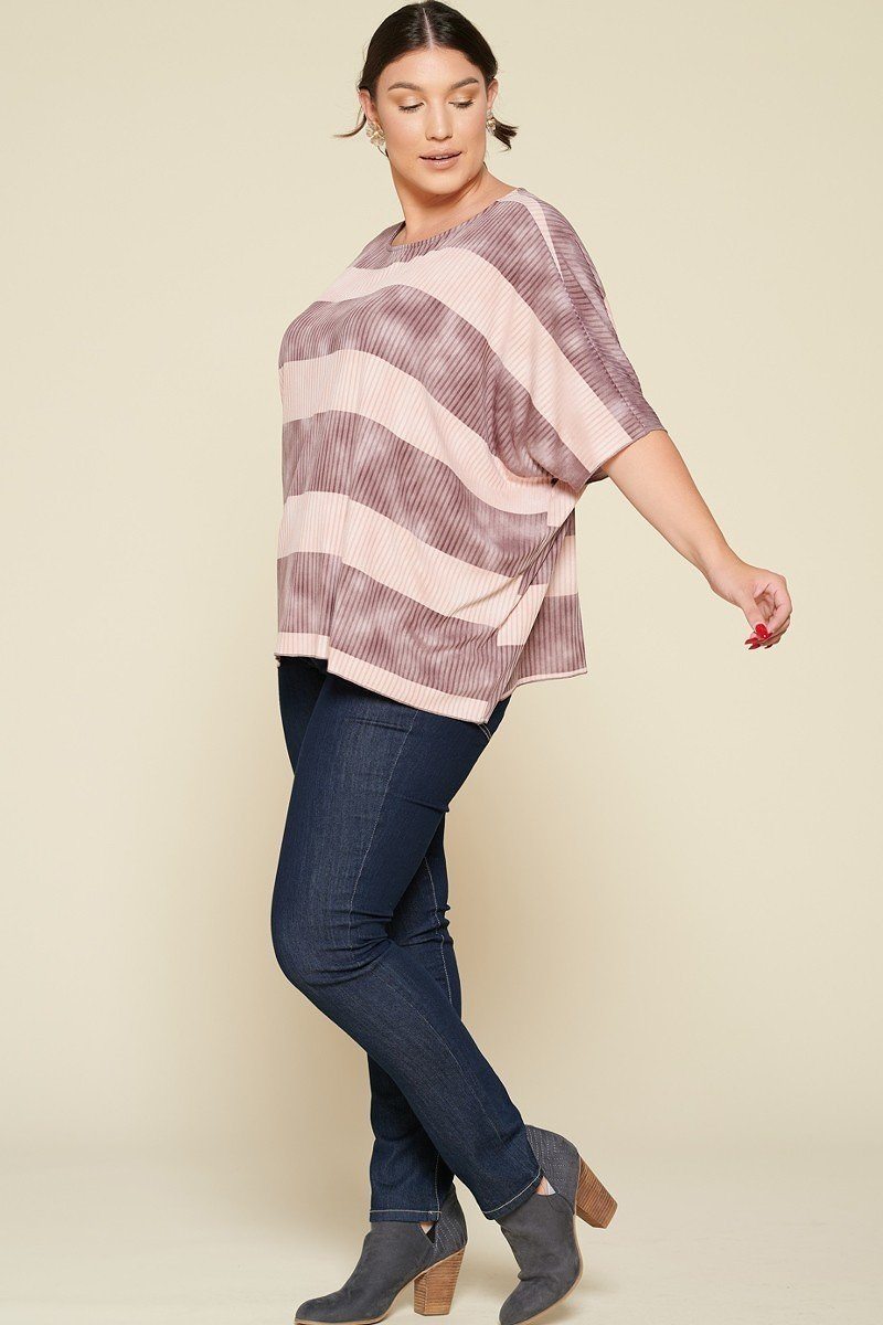 Stripe Printed Pleated Blouse Featuring A Boat Neckline And 1/2 Sleeves - Absolute Fashion 2020