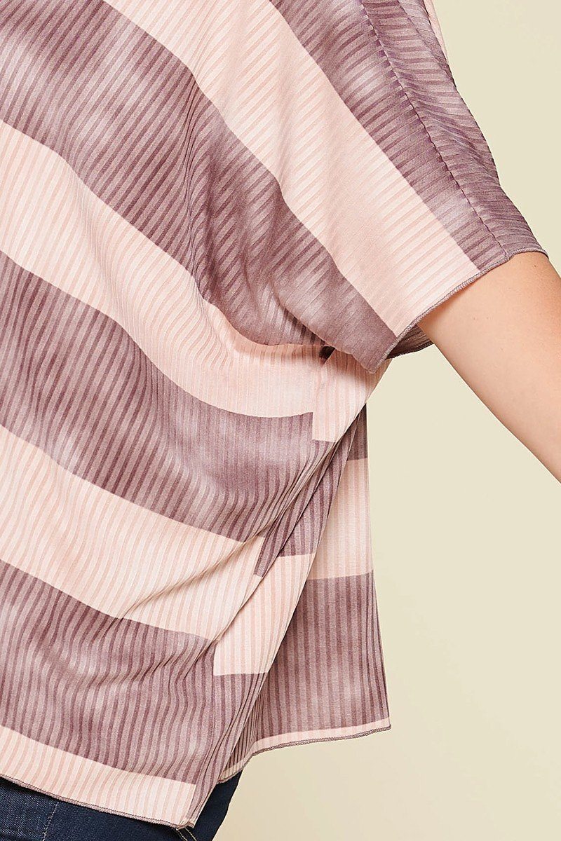 Stripe Printed Pleated Blouse Featuring A Boat Neckline And 1/2 Sleeves - Absolute Fashion 2020