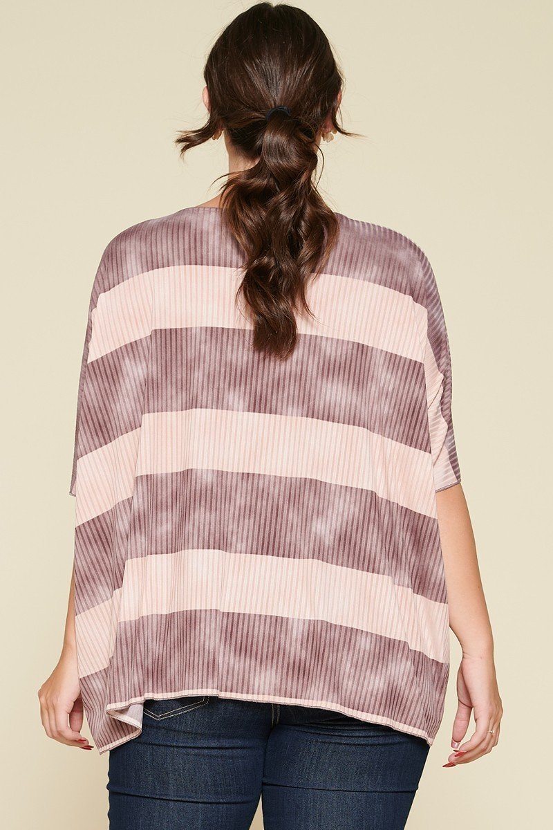 Stripe Printed Pleated Blouse Featuring A Boat Neckline And 1/2 Sleeves - Absolute Fashion 2020
