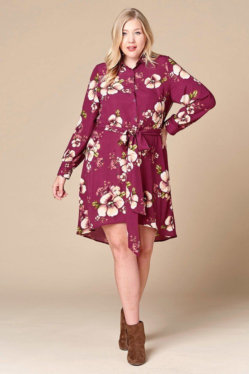 Floral Woven Button-down Collared Shirt Dress - Absolute Fashion 2020