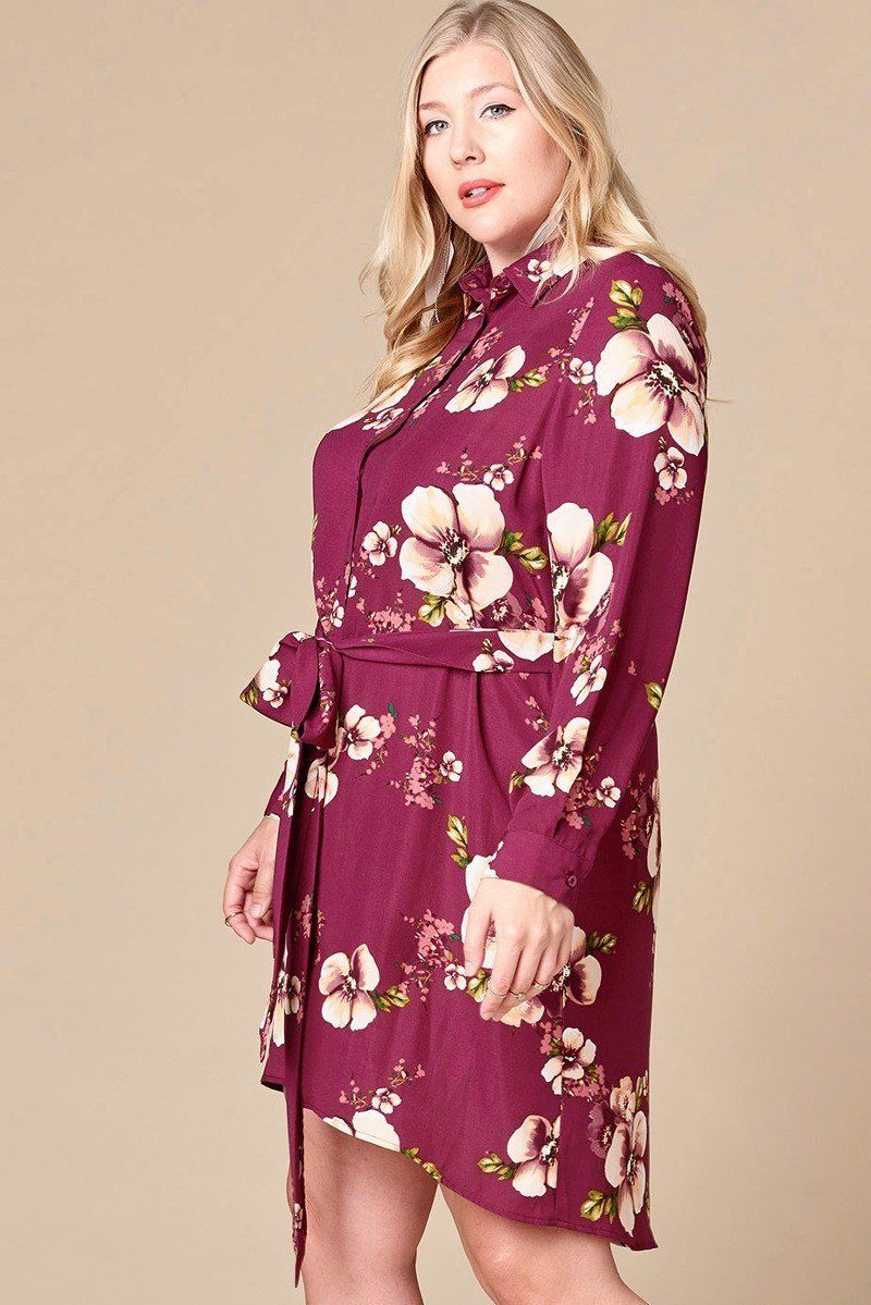 Floral Woven Button-down Collared Shirt Dress - Absolute Fashion 2020