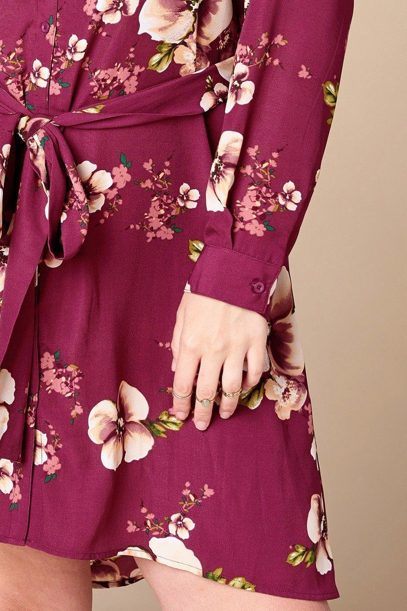 Floral Woven Button-down Collared Shirt Dress - Absolute Fashion 2020