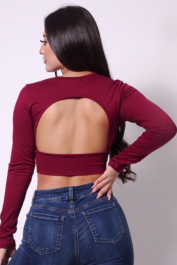Sexy Long Sleeve Open Back Basic Crop Top - Absolute Fashion 2020