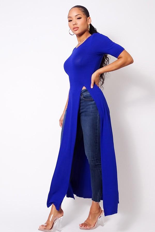 Elbow Sleeve Maxi Tank Top With Side Slits - Absolute Fashion 2020