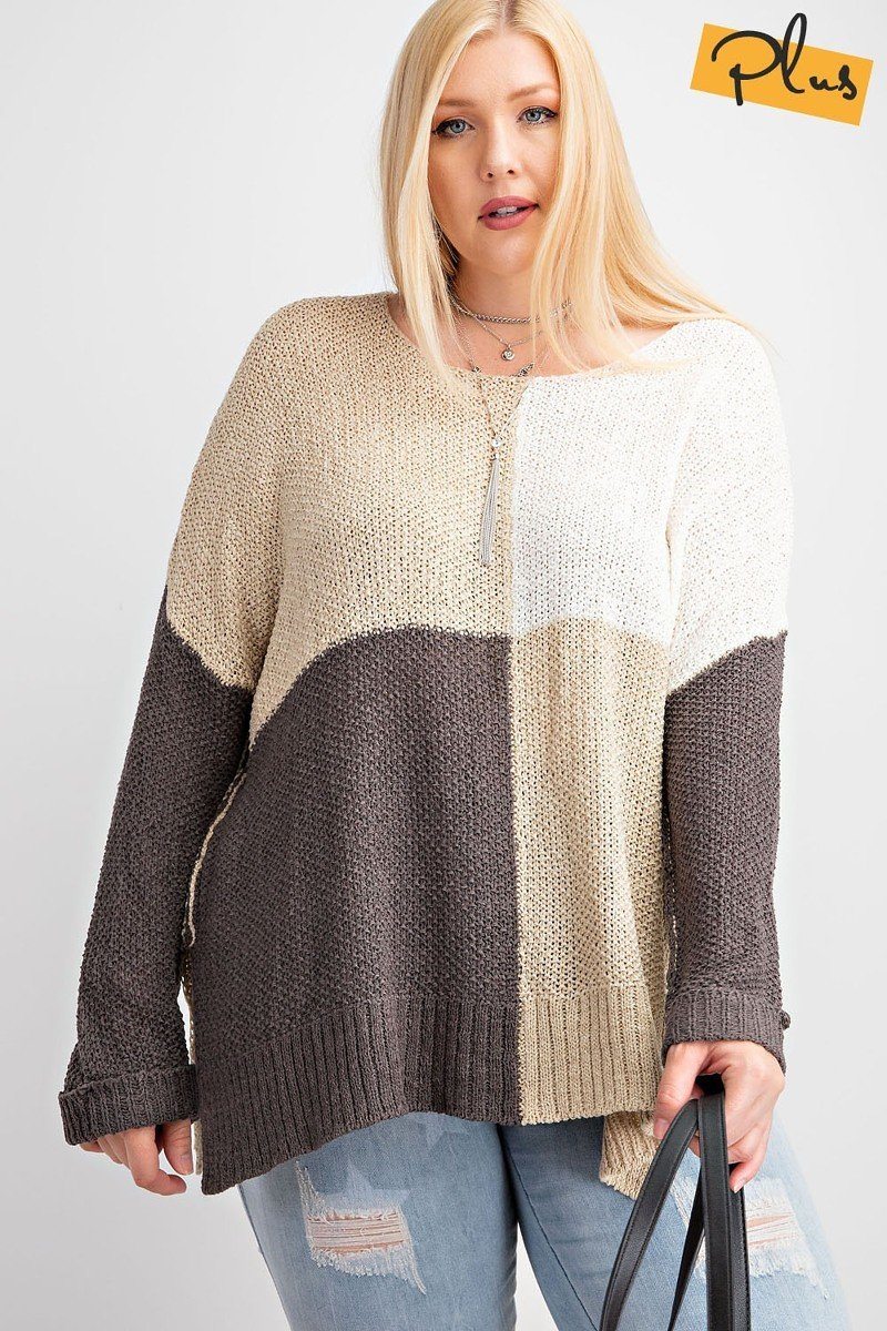 Color Block Long Sleeve Knitted Sweater Top - Absolute Fashion 2020