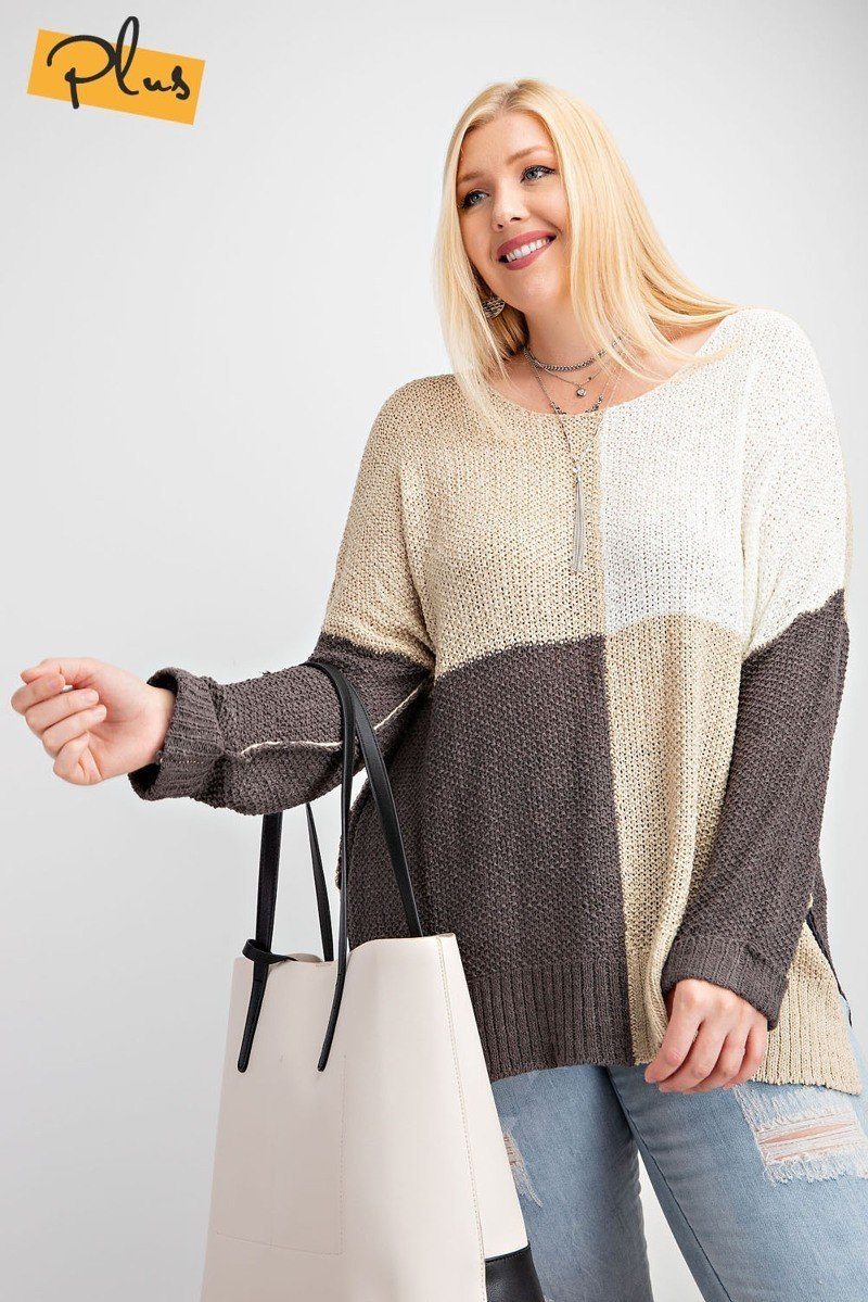 Color Block Long Sleeve Knitted Sweater Top - Absolute Fashion 2020