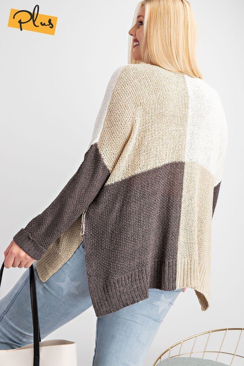 Color Block Long Sleeve Knitted Sweater Top - Absolute Fashion 2020