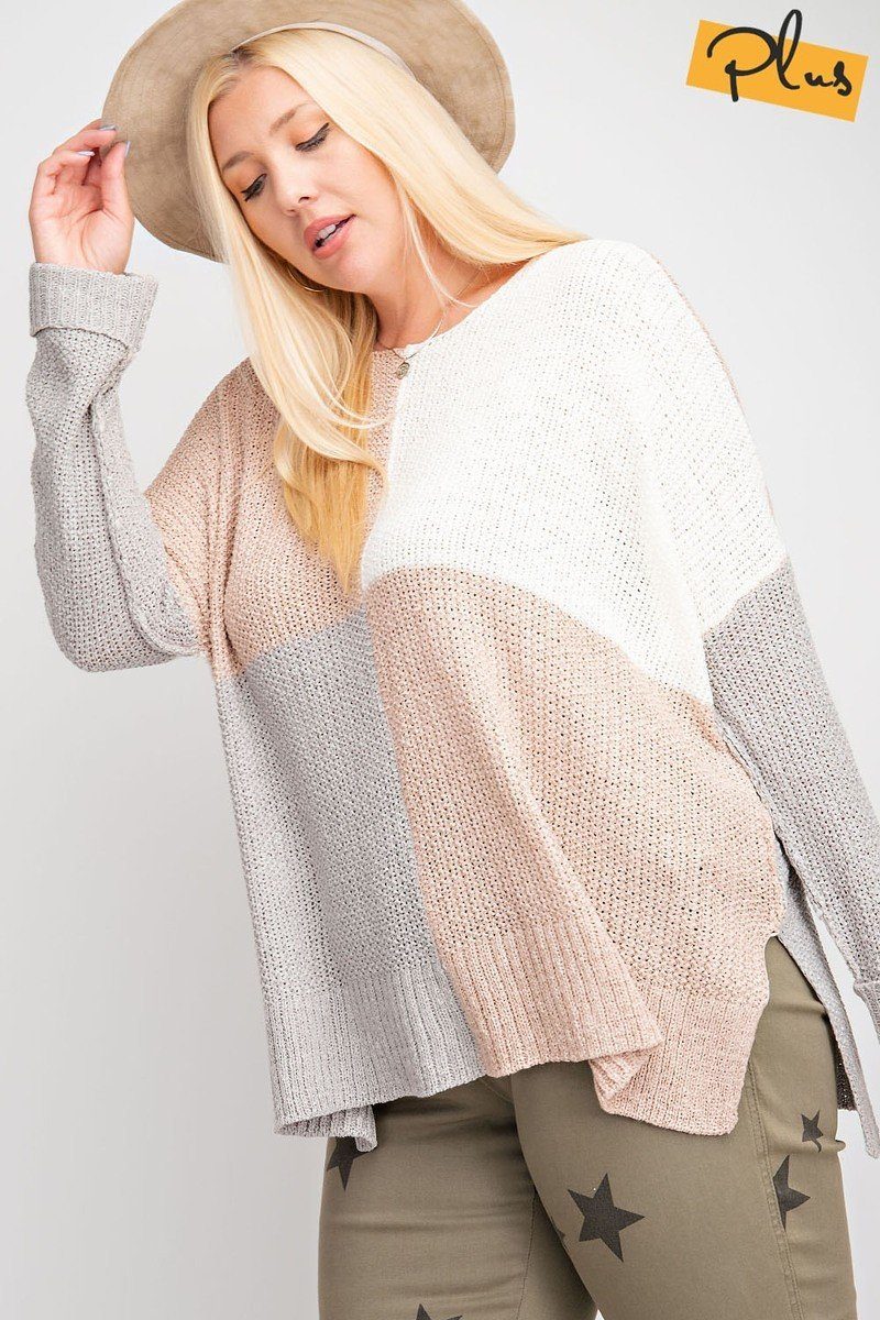 Color Block Long Sleeve Knitted Sweater Top - Absolute Fashion 2020