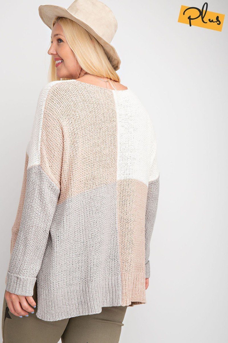 Color Block Long Sleeve Knitted Sweater Top - Absolute Fashion 2020