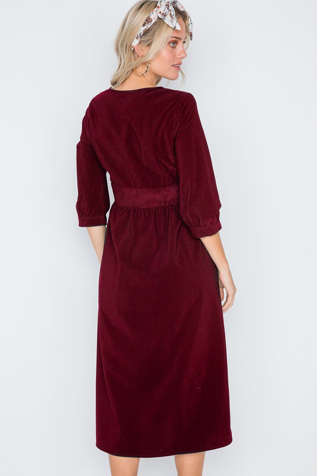 Corduroy 3/4 Sleeve Button Down Midi Dress - Absolute Fashion 2020