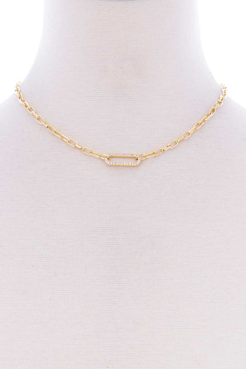 Stone Oval Point Metal Chain Necklace - Absolute Fashion 2020