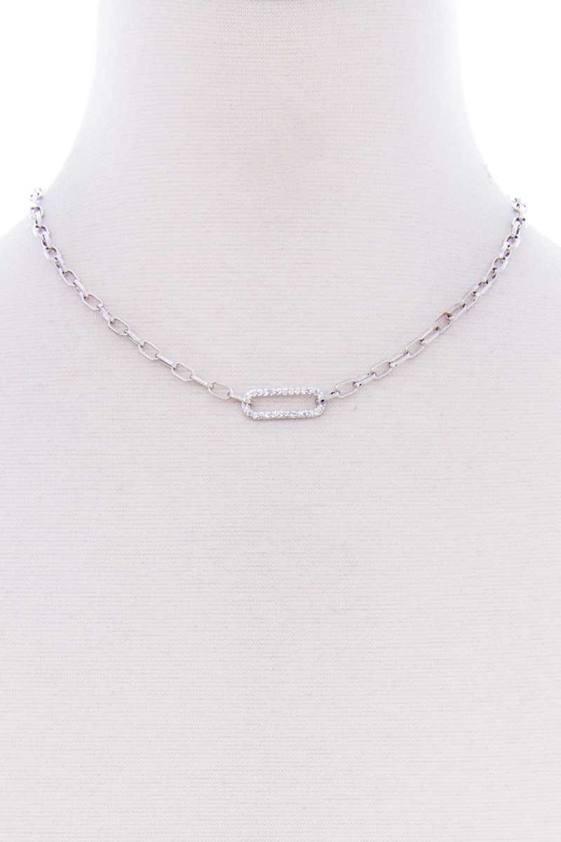 Stone Oval Point Metal Chain Necklace - Absolute Fashion 2020