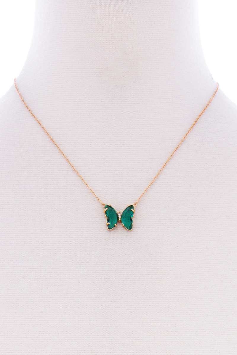 Butterfly Color Stone Pendant Dainty Necklace - Absolute Fashion 2020