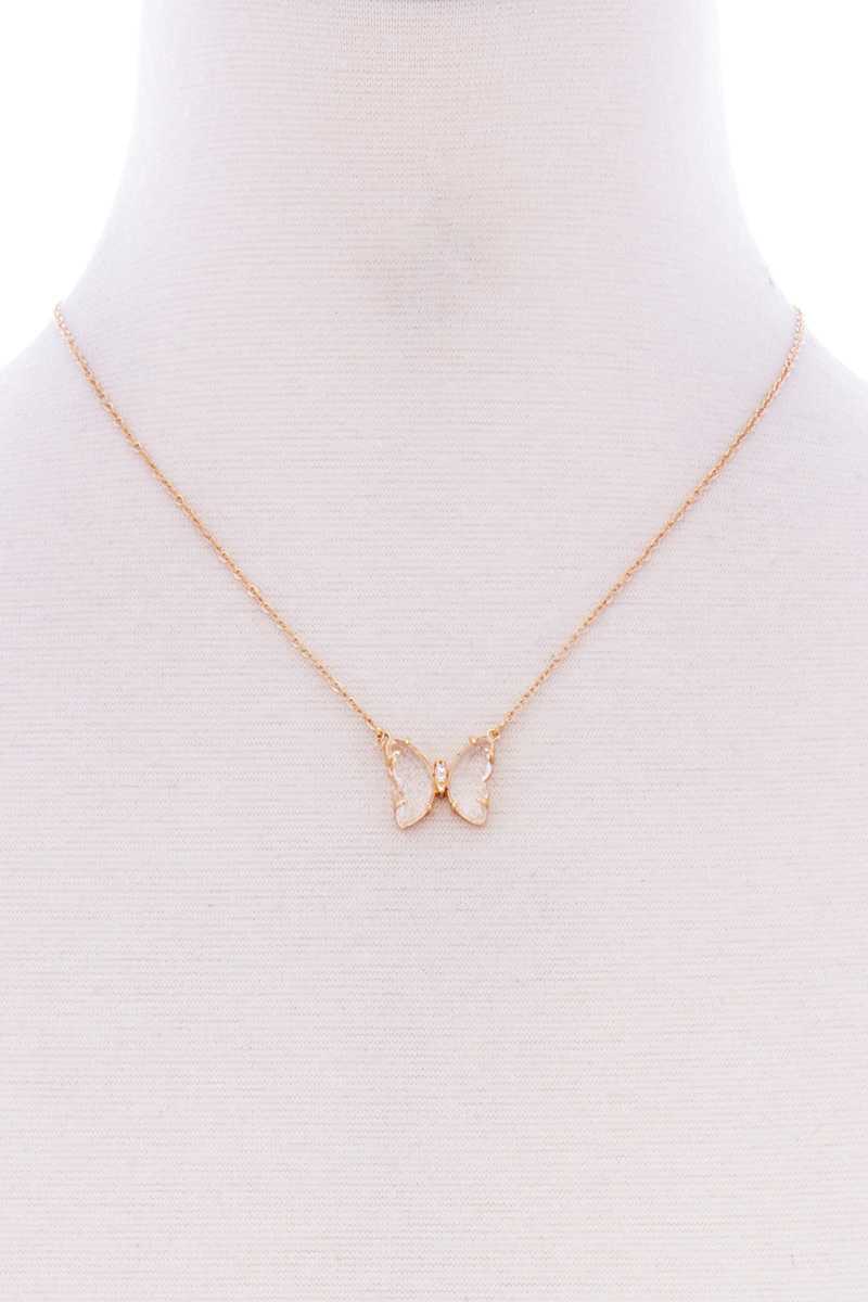 Butterfly Color Stone Pendant Dainty Necklace - Absolute Fashion 2020