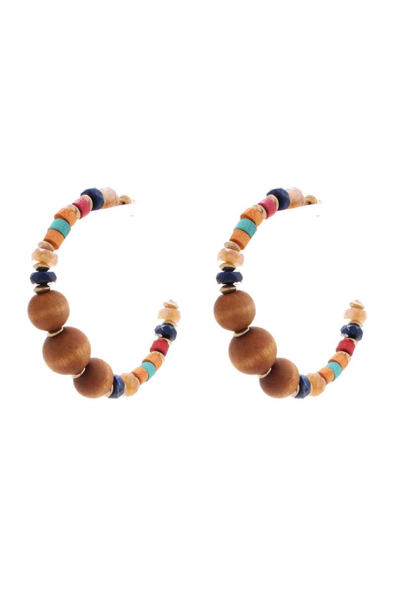 Wood Bead Open Hoop Earring - Absolute Fashion 2020