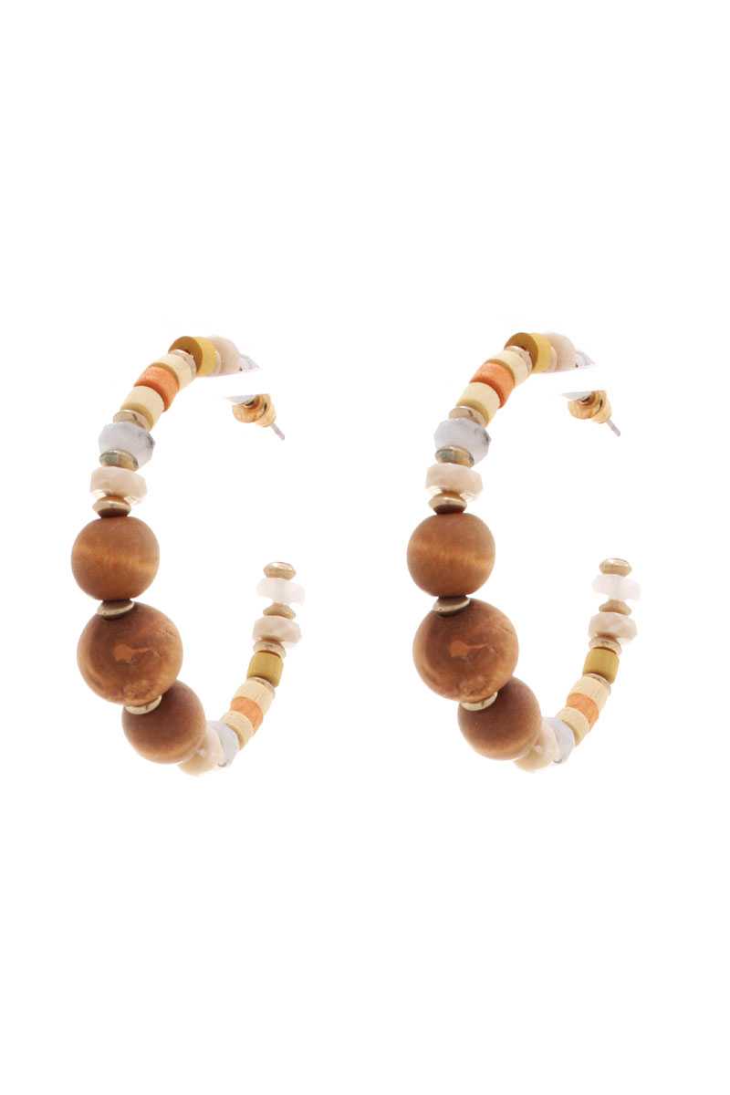 Wood Bead Open Hoop Earring - Absolute Fashion 2020