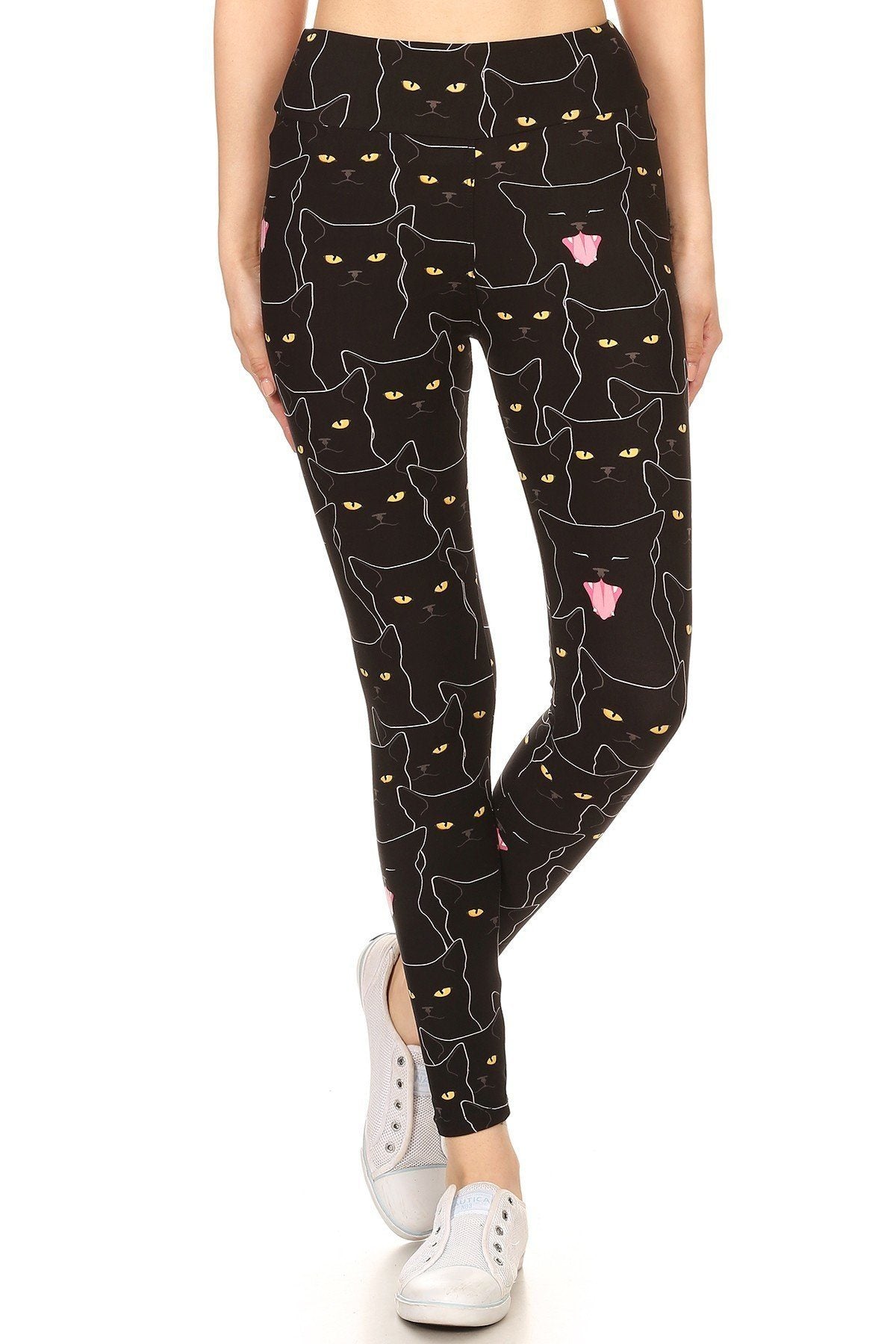 Yoga Style Banded Lined Black Cat Print, Full Length Leggings In A Slim Fitting - Absolute Fashion 2020