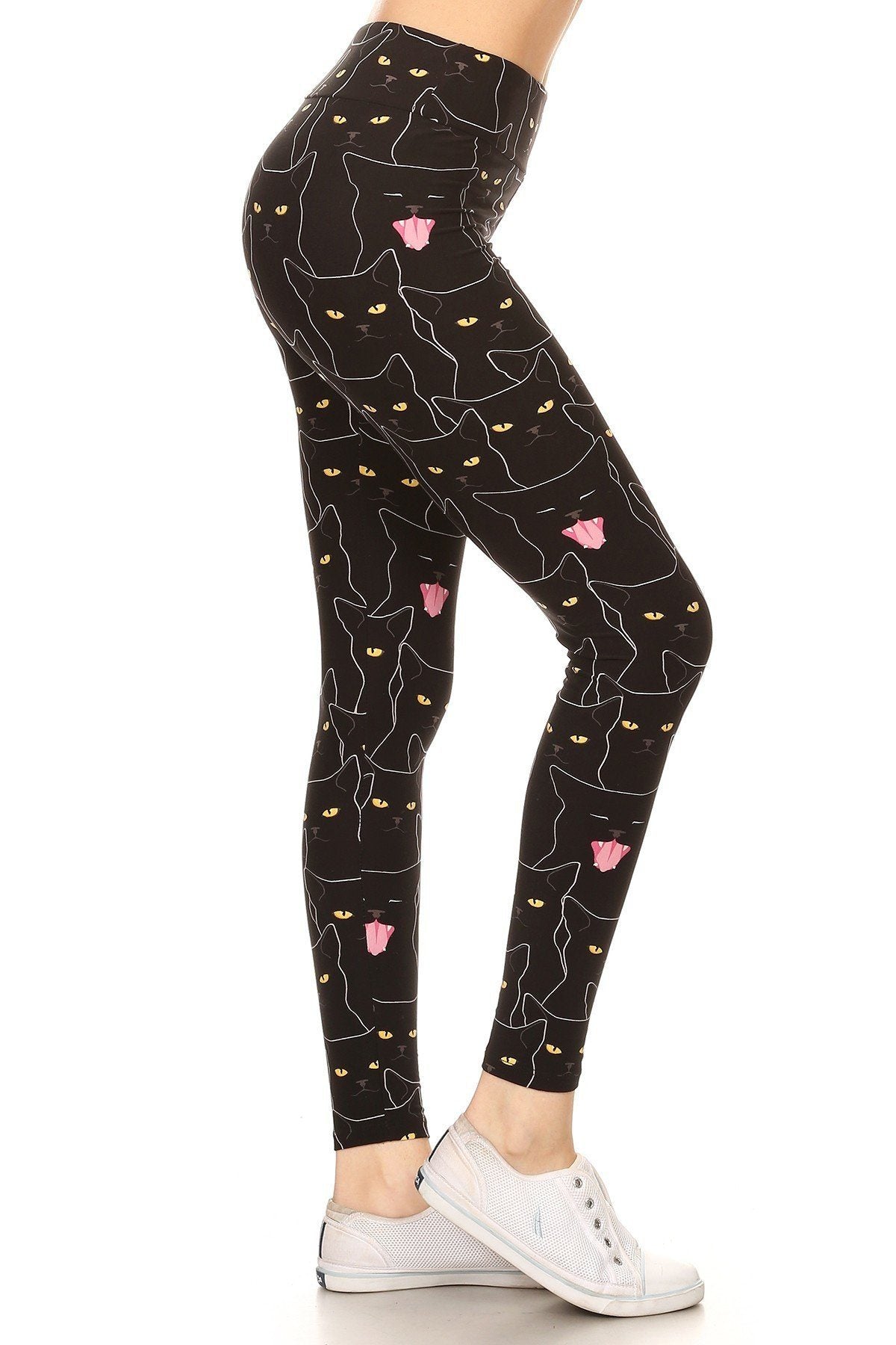 Yoga Style Banded Lined Black Cat Print, Full Length Leggings In A Slim Fitting - Absolute Fashion 2020