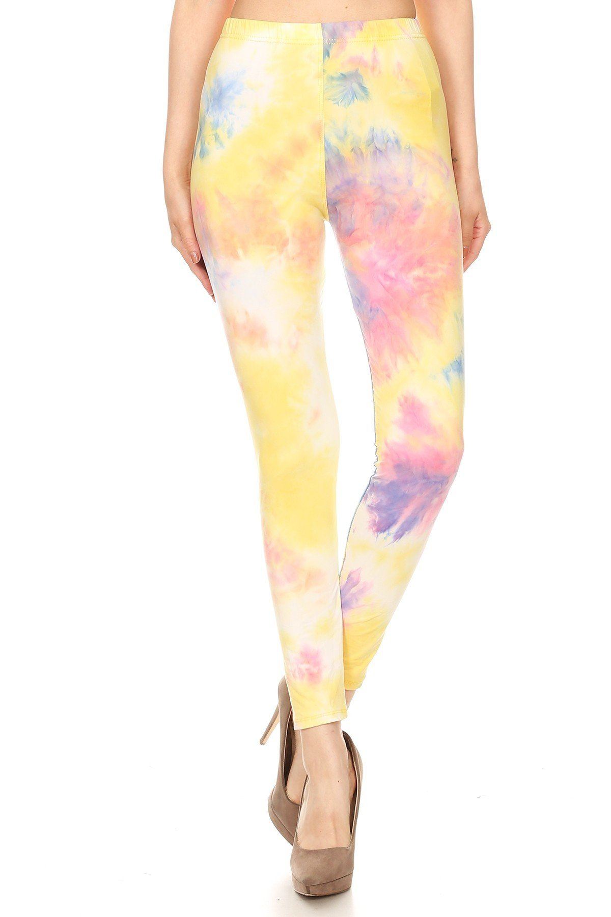 Tie Dye Printed, Full Length, High Waisted Leggings In A Fitted Style With An Elastic Waistband - Absolute Fashion 2020