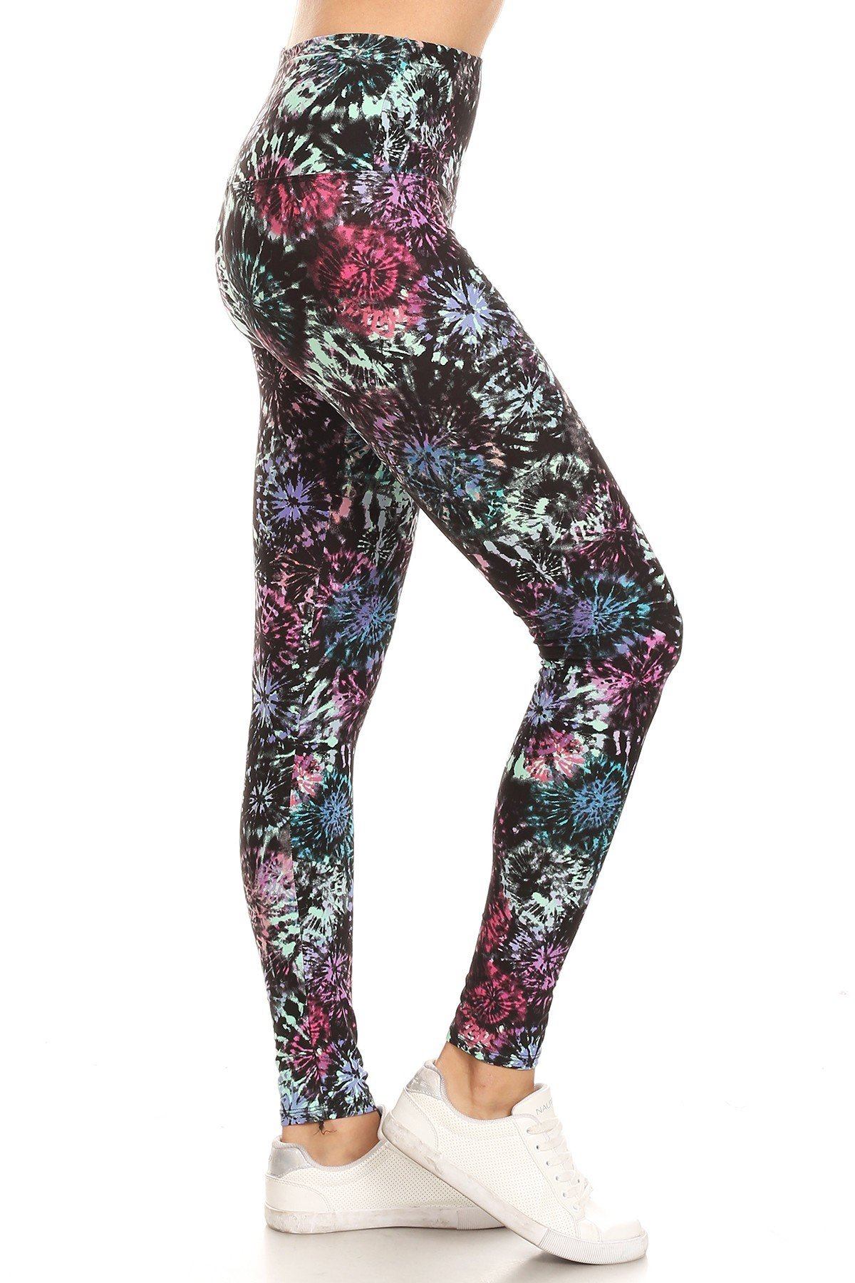 5-inch Long Yoga Style Banded Lined Tie Dye Printed Knit Legging With High Waist. - Absolute Fashion 2020