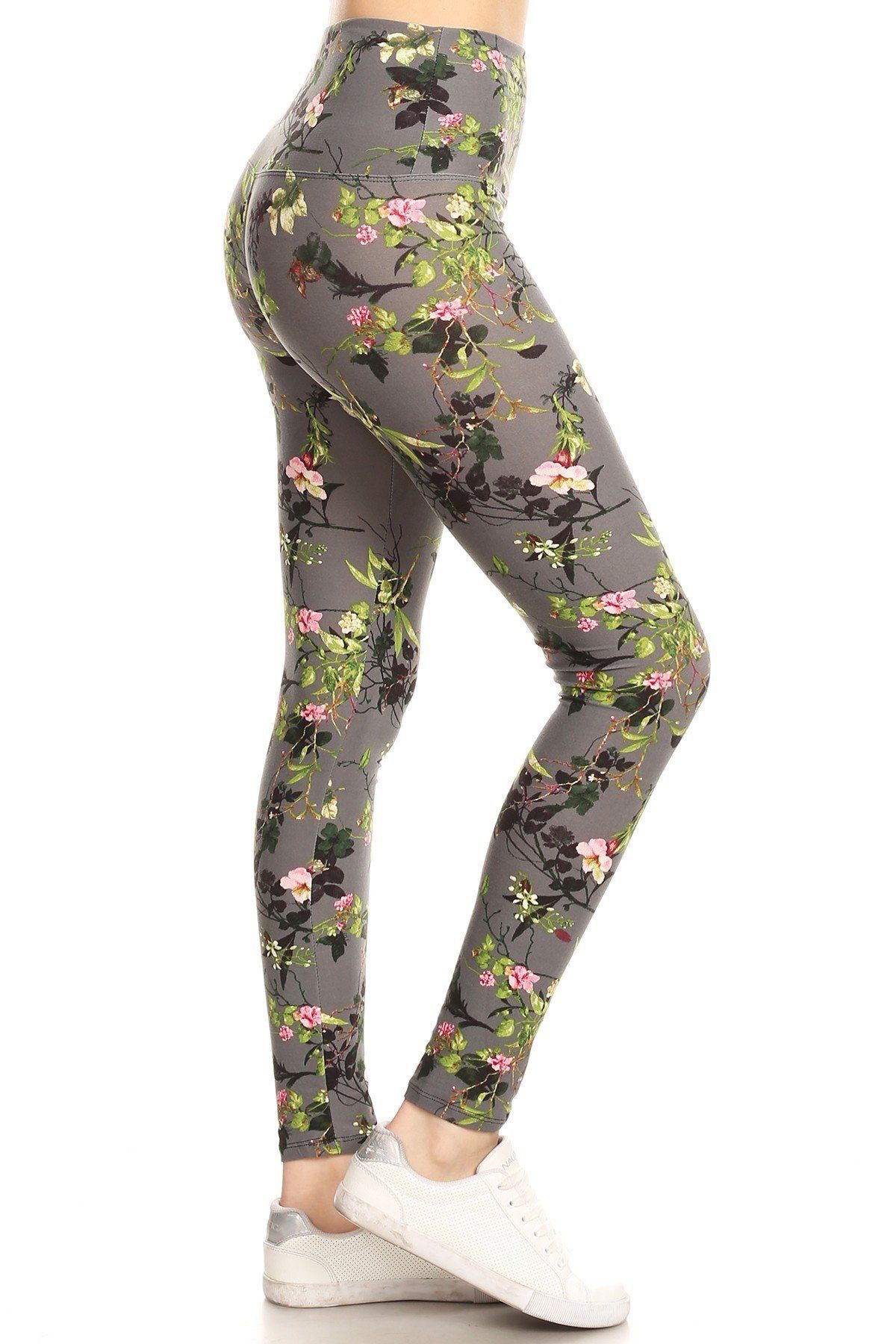 5-inch Long Yoga Style Banded Lined Floral Printed Knit Legging With High Waist - Absolute Fashion 2020