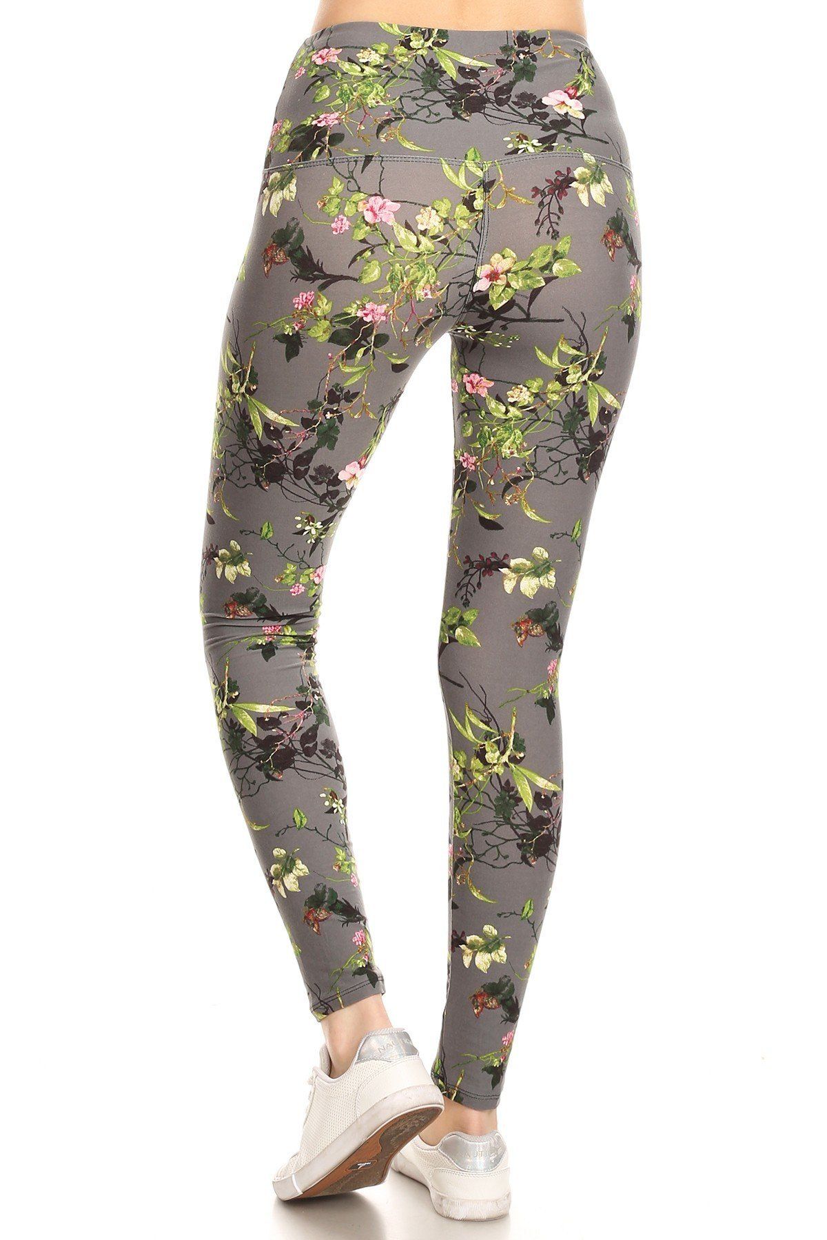 5-inch Long Yoga Style Banded Lined Floral Printed Knit Legging With High Waist - Absolute Fashion 2020