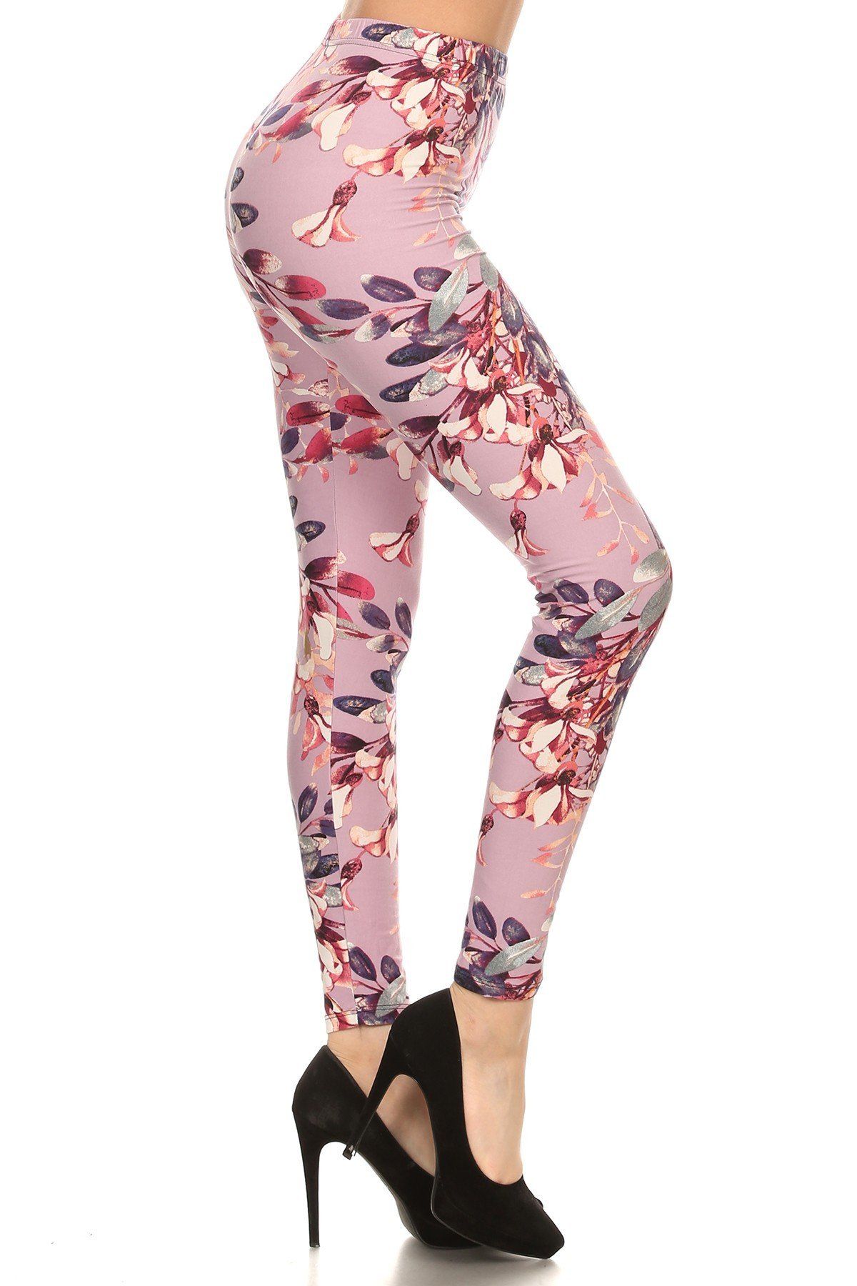 Floral Printed High Waisted Knit Leggings In Skinny Fit With Elastic Waistband - Absolute Fashion 2020