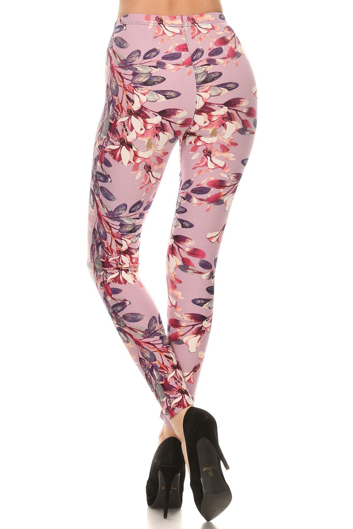 Floral Printed High Waisted Knit Leggings In Skinny Fit With Elastic Waistband - Absolute Fashion 2020