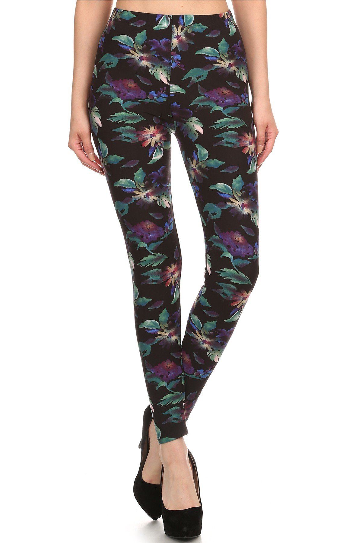 Floral Print, Full Length Leggings In A Slim Fitting Style With A Banded High Waist - Absolute Fashion 2020