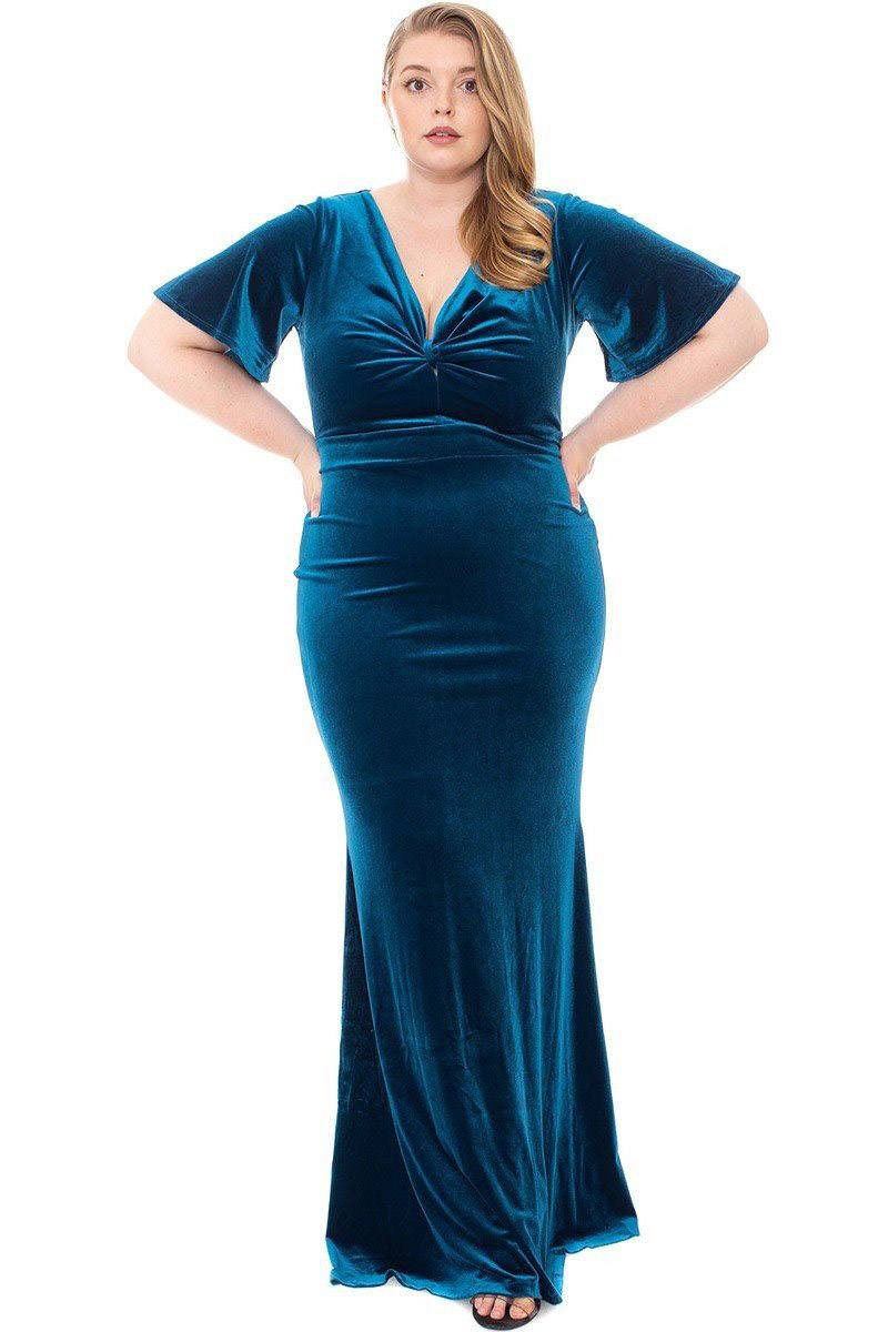 Stretch Velvet Bow Front Deep V-neck Dress - Absolute Fashion 2020