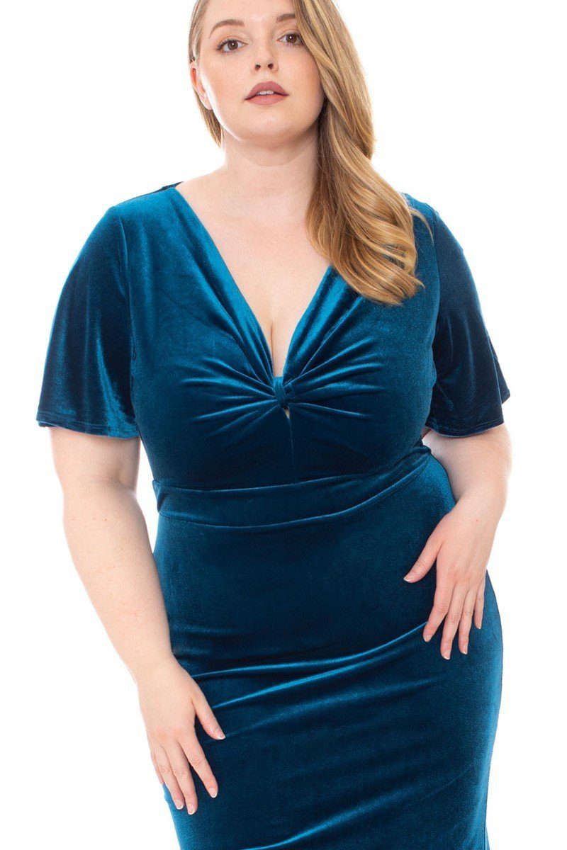 Stretch Velvet Bow Front Deep V-neck Dress - Absolute Fashion 2020
