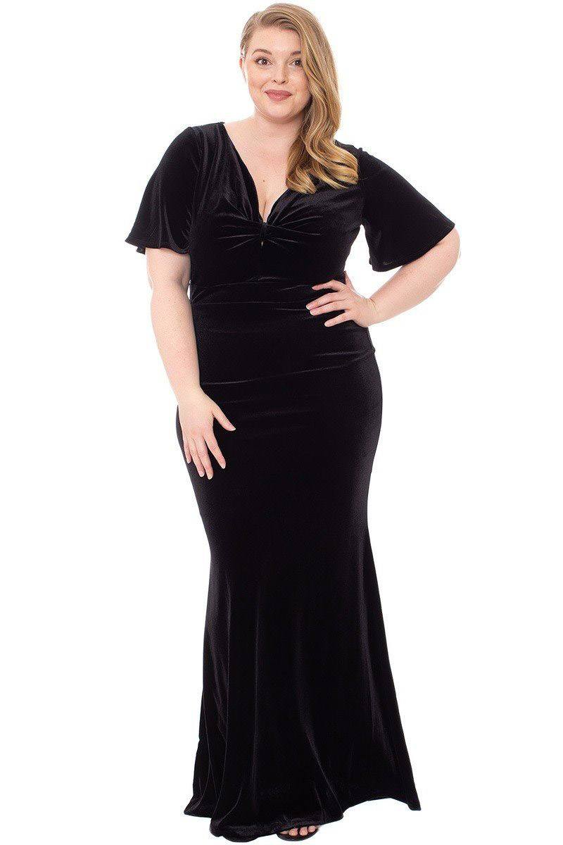 Stretch Velvet Bow Front Deep V-neck Dress - Absolute Fashion 2020