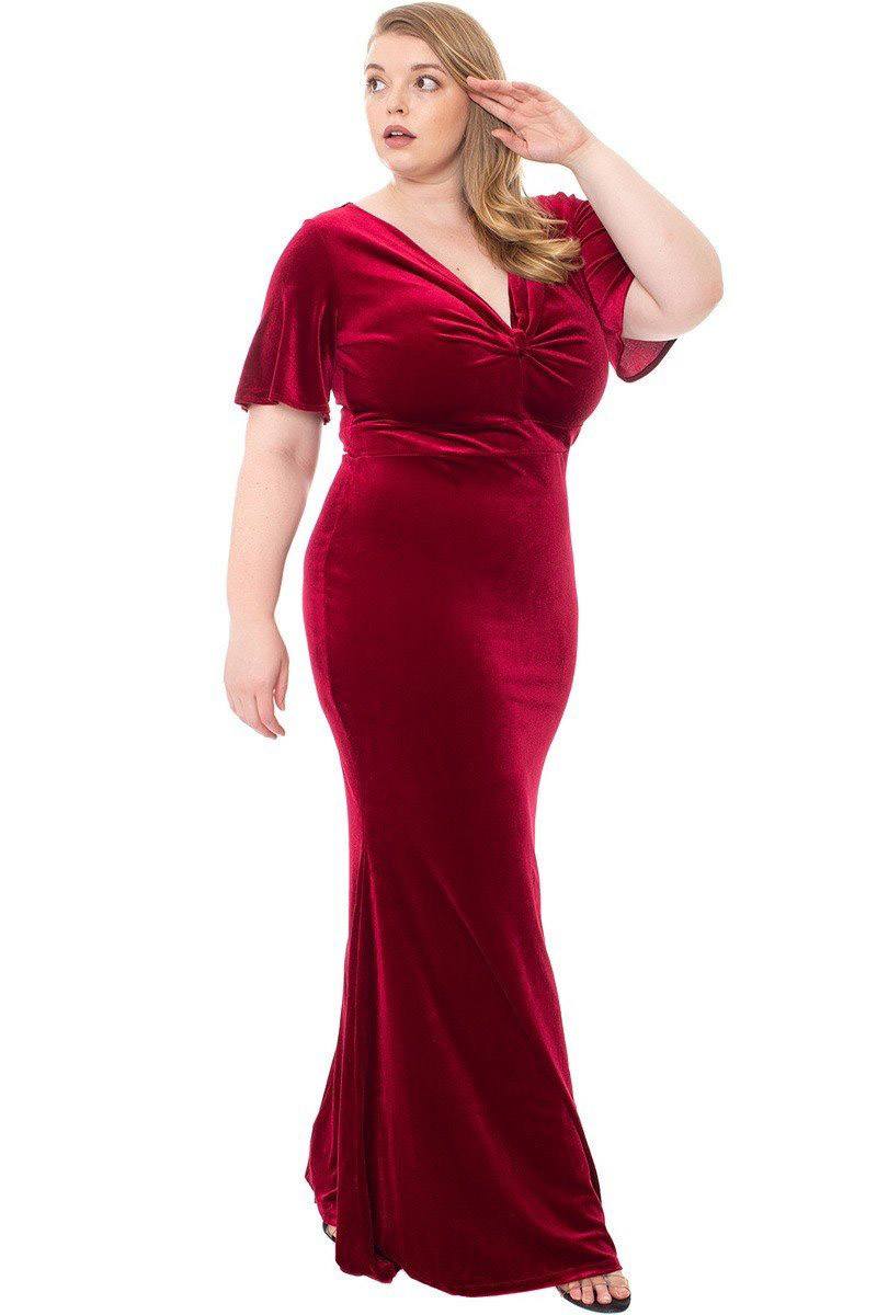 Stretch Velvet Bow Front Deep V-neck Dress - Absolute Fashion 2020