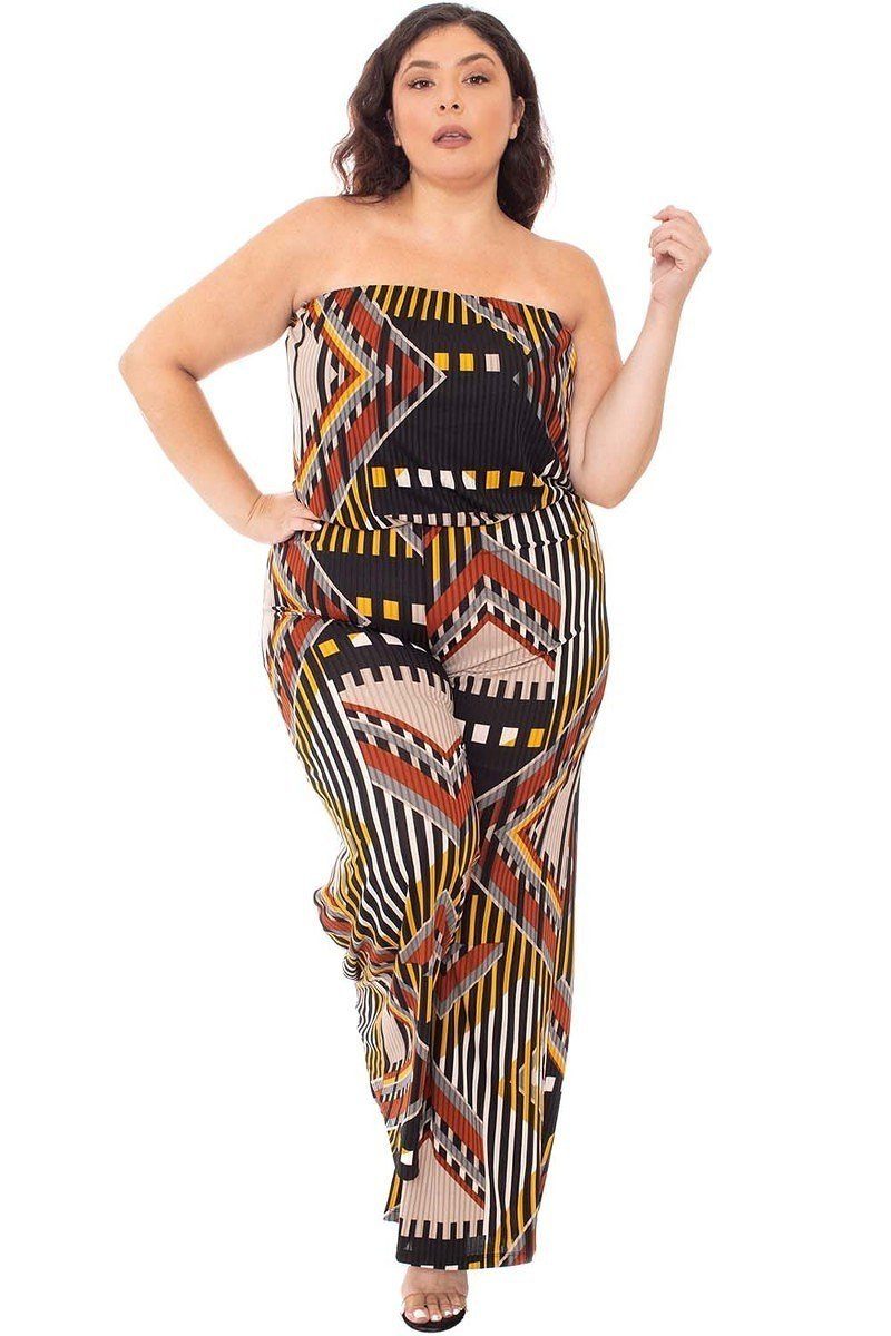 Abstract Print Tupbe Top Plus Size Jumpsuit - Absolute Fashion 2020