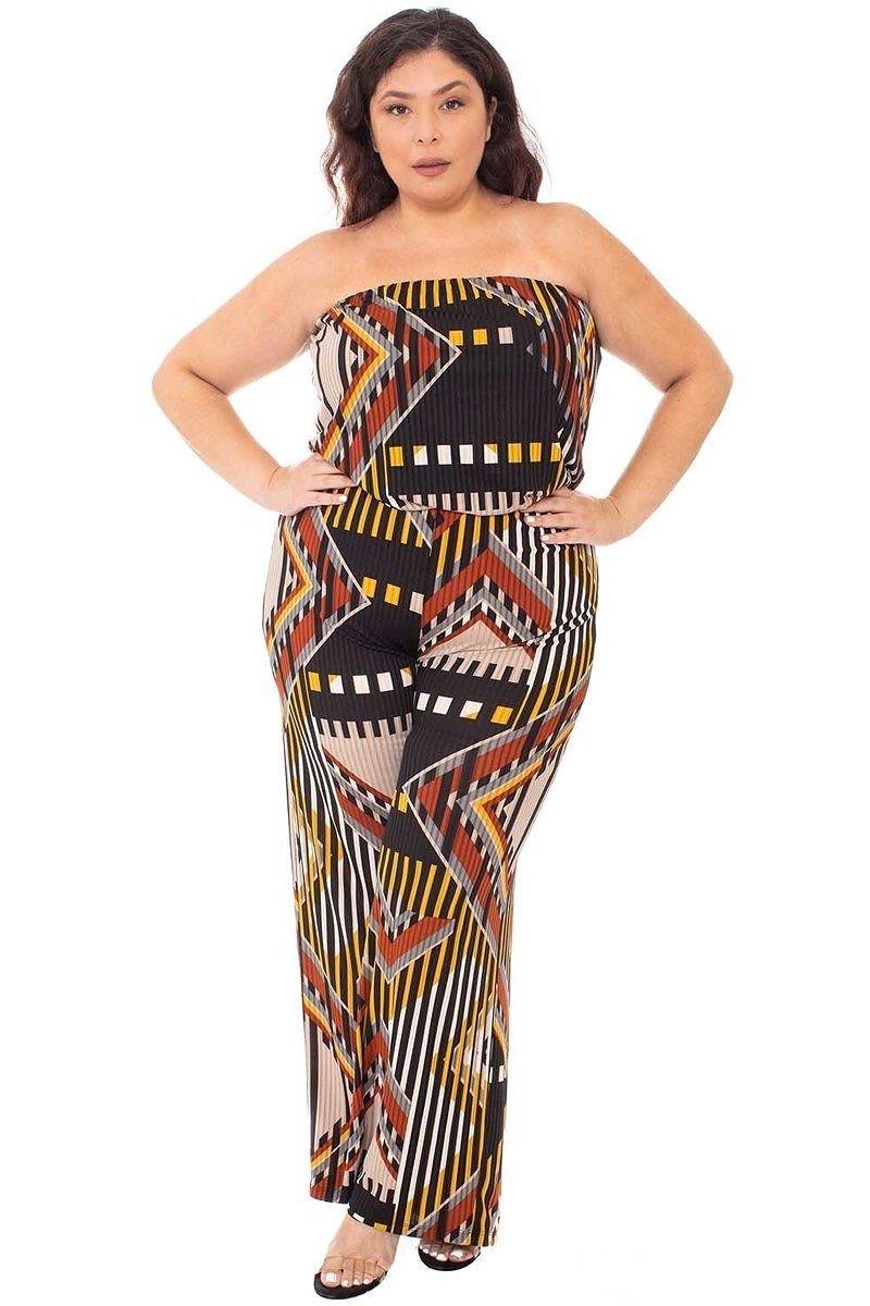 Abstract Print Tupbe Top Plus Size Jumpsuit - Absolute Fashion 2020