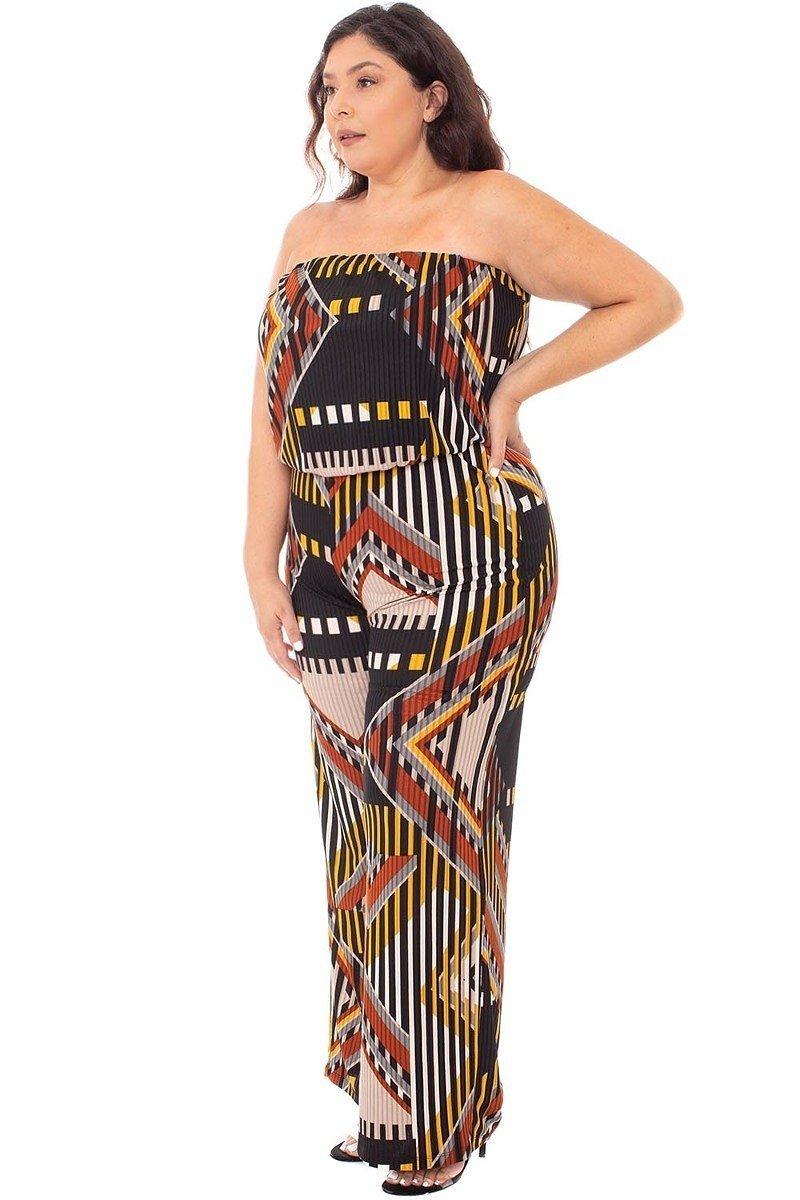 Abstract Print Tupbe Top Plus Size Jumpsuit - Absolute Fashion 2020