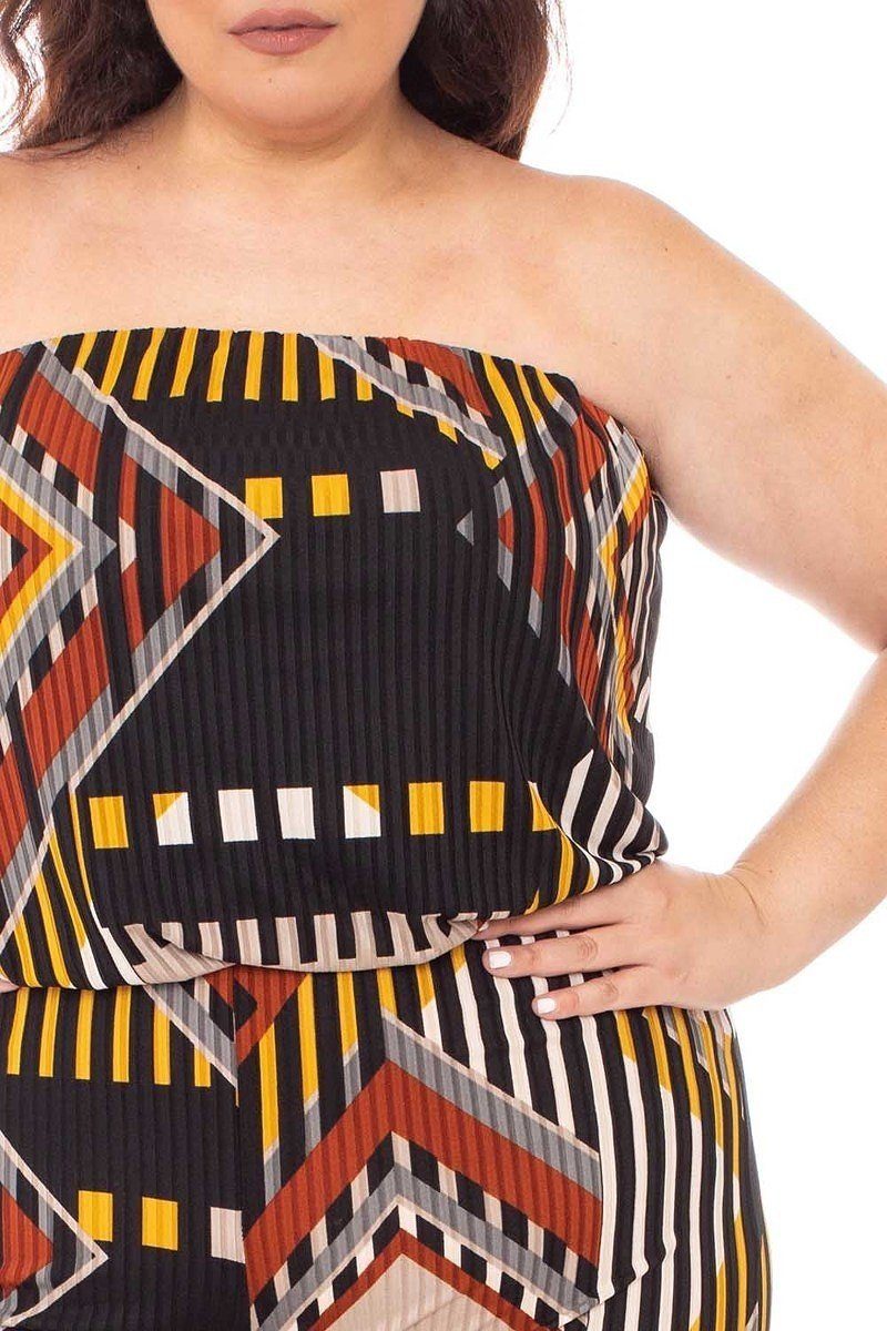 Abstract Print Tupbe Top Plus Size Jumpsuit - Absolute Fashion 2020
